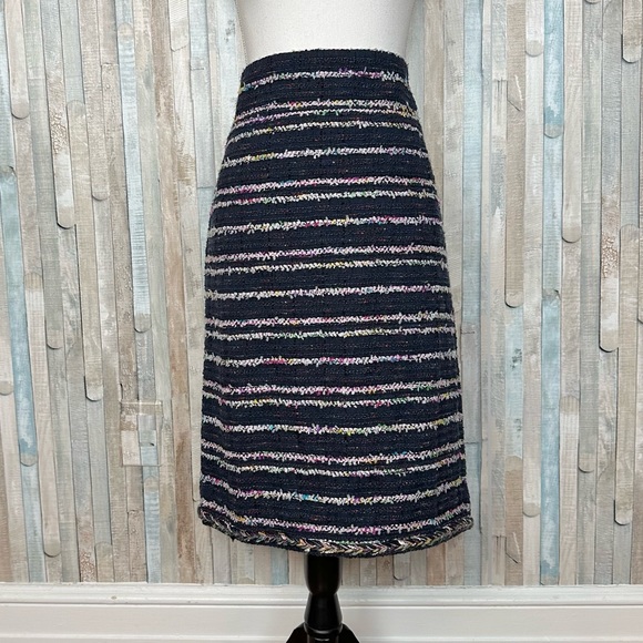 J Crew 12 Navy Confetti Nubby Party Tweed Stripe No 2 Pencil Skirt Career $148 - Picture 3 of 11